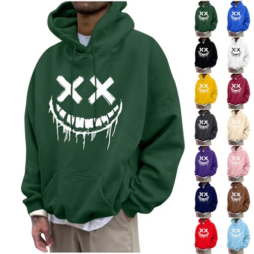 KOG Hoodie Herren 2025 Hooded Sweatshirt Grafik Drucken Kapuzenpullover Basic Jungen Kapuzenjacke Fashion Sweatshirt mit Kapuze Herbst Warm Locker Bekleidung Baumwolle Hoodies Armeegrün M von KOG