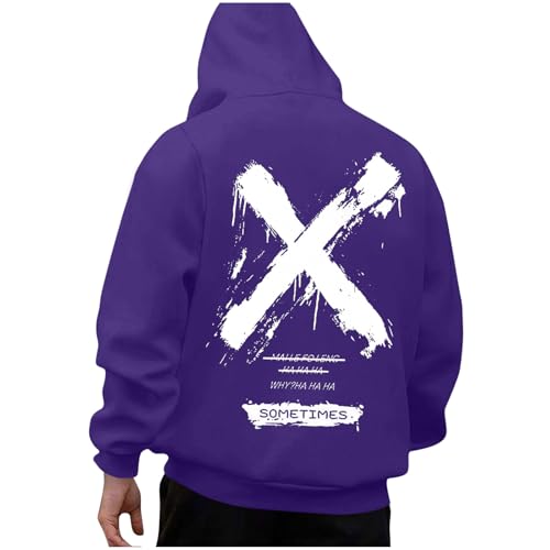 KOG Hoodie Herren Backprint Hooded Sweatshirt Grafik Sweatshirt mit Kapuze Warme Kapuzenpullover Oberteile Winter Langarmshirt Herbst Männer Streetwear Baumwolle Kapuzenjacke Lila 3XL von KOG