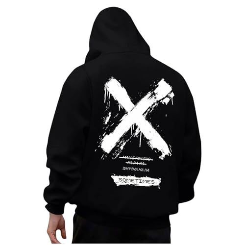 KOG Hoodie Herren Backprint Kapuzenpullover Grafik Drucken Hooded Sweatshirt Winter Pullover Männer Oberteile Casual Langarmshirt Freizeit Teenager Bekleidung Baumwolle Streetwear Schwarz XXL von KOG