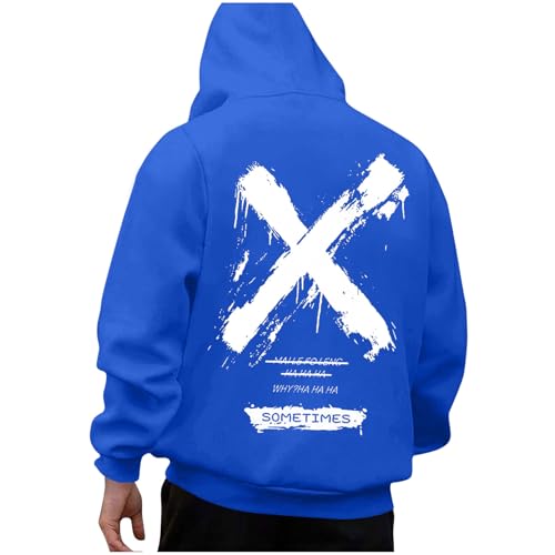 KOG Hoodie Herren Backprint Sweatshirt mit Kapuze Mode Motiv Hooded Sweatshirt Herbst Kleidung Männer Oberteile Warmes Bekleidung Casual Jungen Kapuzenpullover Baumwolle Hoodies Blau 3XL von KOG