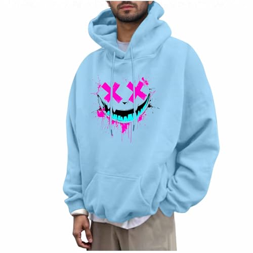 KOG Hoodie Herren Basic Hoodies Grafik Drucken Hooded Sweatshirt Herbst Kapuzenjacke Warm Pullover Mode Jungen Fashion Oversized Kapuzenpullover Baumwolle Sweatshirt mit Kapuze Hellblau XL von KOG
