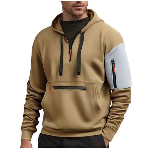 KOG Hoodie Herren Casual Hooded Sweatshirt Einfarbige Kapuzenpullover Basic Oberteile Männer Pullover Langarmshirt 2025 Junge Freizeit Locker Kapuzenjacke Baumwolle Oberteil Khaki L von KOG