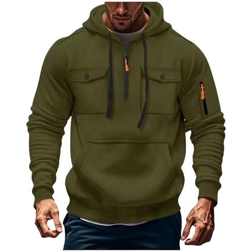 KOG Hoodie Herren Casual Hoodies Solid Hooded Sweatshirt Fashion Oberteile Jungen Kapuzenjacke 2025 Kapuzenpullover Freizeit Junge Winter Oversize Bekleidung Baumwolle Oberteil Armeegrün 3XL von KOG
