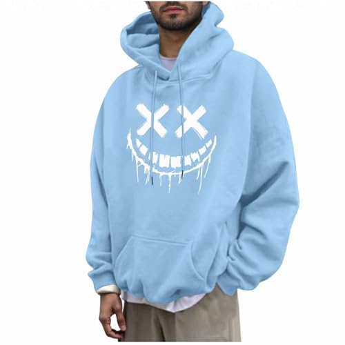 KOG Hoodie Herren Freizeit Sweatshirt mit Kapuze Grafik Drucken Hooded Sweatshirt Mode Kleidung Männer Oberteile Herbst Langarmshirt 2025 Slim Fit Kapuzenpullover Baumwolle Hoodies Hellblau XXL von KOG