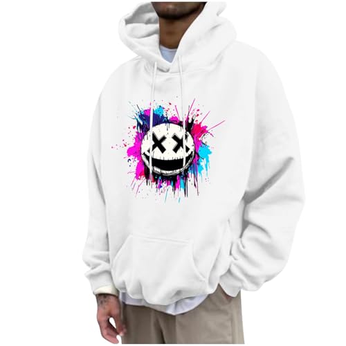 KOG Hoodie Herren Herbst Hoodies Mode Motiv Hooded Sweatshirt 2025 Bekleidung Jungen Oberteil Fashion Streetwear Freizeit Junge Warm Regular Pullover Baumwolle Kapuzenpullover Weiß S von KOG