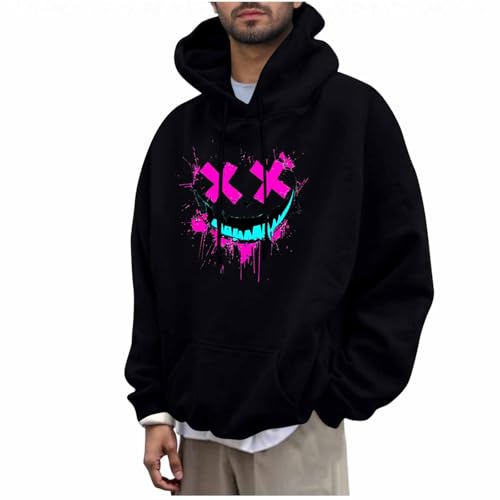KOG Hoodie Herren Mode Hooded Sweatshirt Grafik Drucken Kapuzenpullover Herbst Bekleidung Männer Freizeit Oberteile Warm Junge Warme Oversized Kleidung Baumwolle Kapuzenjacke Schwarz L von KOG