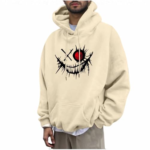 KOG Hoodie Herren Mode Sweatshirt mit Kapuze Mode Motiv Hooded Sweatshirt Basic Bekleidung Junge Pullover Winter Oberteile Freizeit Casual Kapuzenpullover Baumwolle Oberteil Beige M von KOG