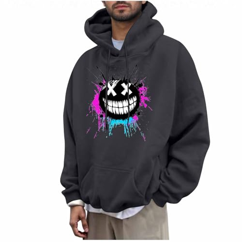 KOG Hoodie Herren Warm Hoodies Mode Motiv Sweatshirt mit Kapuze Mode Kapuzenpullover Teenager Kapuzenjacke Fashion Kleidung Warme Casual Regular Bekleidung Baumwolle Pullover Dunkelgrau 3XL von KOG