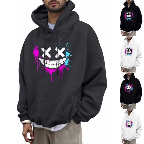 KOG Hoodie Herren Winter Hoodies Mode Motiv Hooded Sweatshirt Mode Kapuzenjacke Männer Warmes Langarmshirt Herbst Junge Basic Oversize Pullover Baumwolle Sweatshirt mit Kapuze Dunkelgrau 3XL von KOG