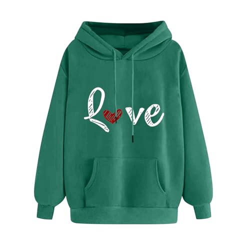 KOG Hoodie für Damen Baumwolle Hooded Sweatshirt Einfarbig Sweatshirt mit Kapuze Casual Kleidung Pullover Basic Langarmshirt Retro Frauen Elegant Große Größen Bekleidung Grün XL von KOG