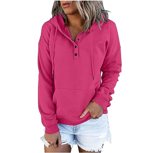 KOG Hoodie für Damen Baumwolle Hooded Sweatshirt Einfarbig Sweatshirt mit Kapuze Warme Hoodies Frauen Pullover Mode Oberteile Winter Teenager Mädchen Lose Oberteil Kleidung Pink XXL von KOG