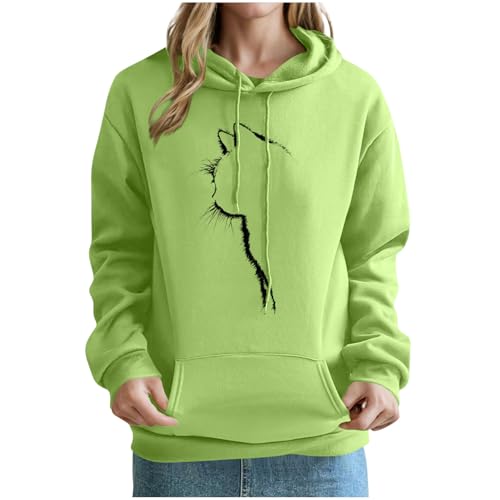 KOG Hoodie für Damen Baumwolle Hooded Sweatshirt Einfarbige Kapuzenpullover Mode Bekleidung Teenager Mädchen Sweatshirt mit Kapuze Fashion Winter Frau Retro Locker Oberteil Kleidung Grün S von KOG