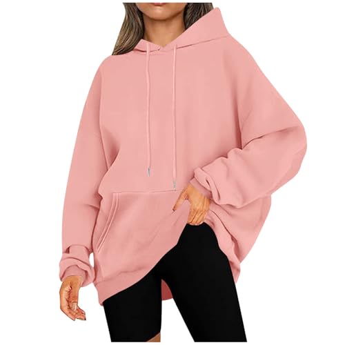 KOG Hoodie für Damen Baumwolle Hooded Sweatshirt Einfarbige Sweatshirt mit Kapuze Casual Oberteile Frau Kapuzenpullover Mode Warmes Frauen Warm Oversized Oberteil Roségold 3XL von KOG