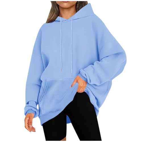 KOG Hoodie für Damen Baumwolle Hooded Sweatshirt Einfarbige Sweatshirt mit Kapuze Mode Teenager Mädchen Bekleidung Vintage Langarmshirt Fashion Elegant Oversized Pullover Hellblau S von KOG