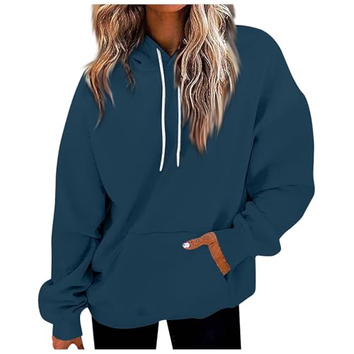 KOG Hoodie für Damen Baumwolle Hoodies Einfarbig Sweatshirt mit Kapuze 2025 Oberteil Teenager Mädchen Hooded Sweatshirt Warm Winter Vintage Regular Pullover Kapuzenpullover Marine M von KOG