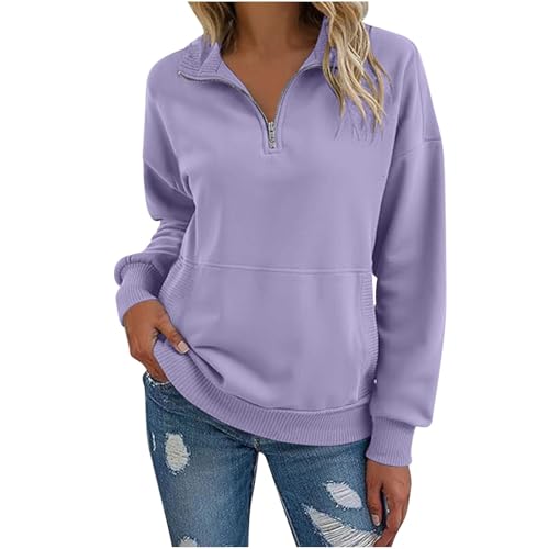 KOG Hoodie für Damen Baumwolle Hoodies Einfarbige Hooded Sweatshirt Mode Oberteil Frauen Kapuzenpullover Warmes Kleidung Winter Teenager Mädchen Retro Lose Oberteile Langarmshirt Lila XXL von KOG