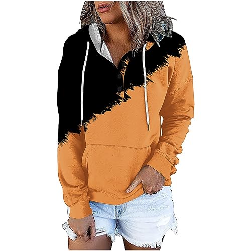 KOG Hoodie für Damen Baumwolle Hoodies Einfarbige Kapuzenpullover Basic Hooded Sweatshirt Teenager Mädchen Pullover Elegante Kleidung Casual Freizeit Locker Oberteil Bekleidung Gelb XL von KOG