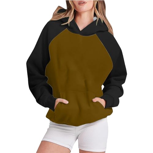 KOG Hoodie für Damen Baumwolle Hoodies Einfarbige Sweatshirt mit Kapuze Mode Kapuzenpullover Frauen Hooded Sweatshirt Warm Kleidung 2025 Fashion Oversized Pullover Langarmshirt Braun L von KOG