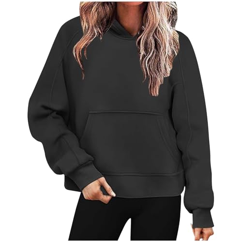 KOG Hoodie für Damen Baumwolle Hoodies Einfarbige Sweatshirt mit Kapuze Warmes Oberteil Frauen Oberteile Basic Kapuzenpullover Warm Fashion Slim Fit Hooded Sweatshirt Langarmshirt Dunkelgrau L von KOG