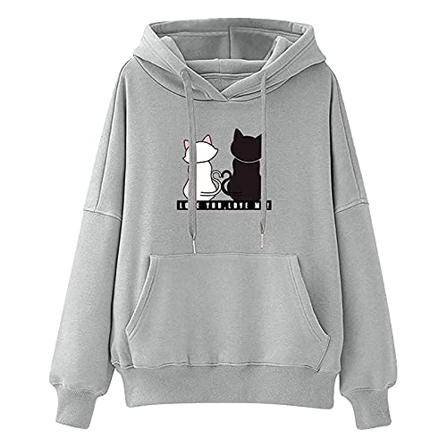 KOG Hoodie für Damen Baumwolle Kapuzenpullover Einfarbig Hooded Sweatshirt Warm Oberteile Frau Pullover Vintage Langarmshirt Basic Frauen Fashion Regular Bekleidung Grau 3XL von KOG