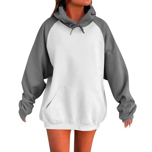 KOG Hoodie für Damen Baumwolle Kapuzenpullover Einfarbig Hoodies Casual Bekleidung Frau Oberteile Vintage Winter Teenager Mädchen Warmes Oversized Pullover Hooded Sweatshirt Grau L von KOG