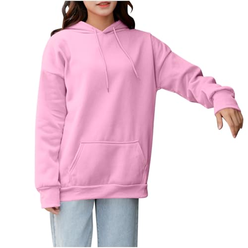 KOG Hoodie für Damen Baumwolle Kapuzenpullover Einfarbig Hoodies Casual Kleidung Frau Vintage Hooded Sweatshirt Elegante Teenager Mädchen Warm Regular Oberteil Bekleidung Rosa 4XL von KOG