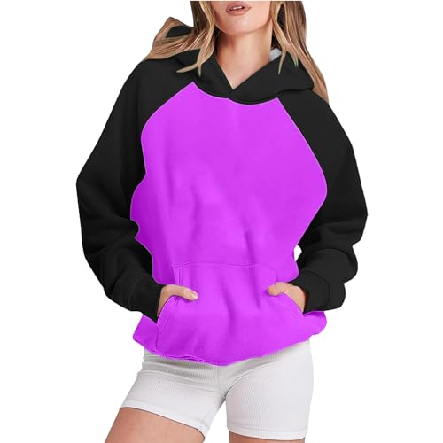 KOG Hoodie für Damen Baumwolle Kapuzenpullover Einfarbige Hooded Sweatshirt Mode Sweatshirt mit Kapuze Teenager Mädchen Hoodies Warm Frau Elegante Slim Fit Oberteil Pullover Lila XXL von KOG