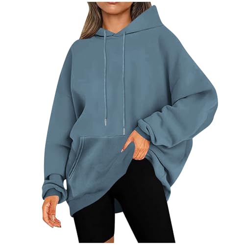 KOG Hoodie für Damen Baumwolle Kapuzenpullover Einfarbige Hooded Sweatshirt Warmes Hoodies Frau Oberteile Vintage Bekleidung Warm Teenager Mädchen Elegante Regular Marine 3XL von KOG