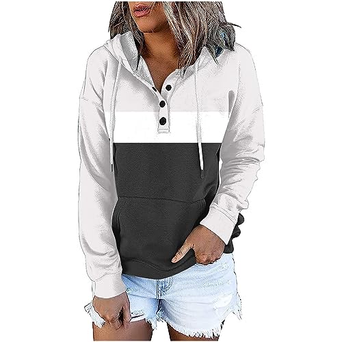 KOG Hoodie für Damen Baumwolle Kapuzenpullover Einfarbige Sweatshirt mit Kapuze Casual Oberteil Kleidung Mode Pullover Warme Frauen Basic Regular Langarmshirt Hooded Sweatshirt Weiß M von KOG
