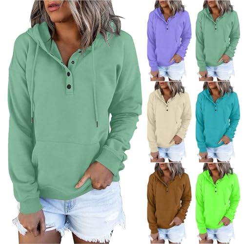 KOG Hoodie für Damen Baumwolle Kapuzenpullover Einfarbige Sweatshirt mit Kapuze Elegant Frauen Bekleidung Freizeit Oberteil 2025 Warm Oversize Hooded Sweatshirt Kleidung Grün L von KOG
