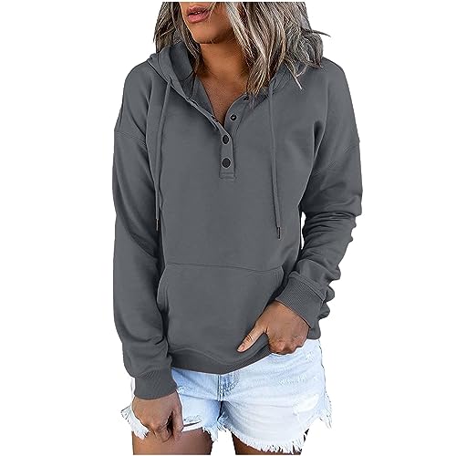 KOG Hoodie für Damen Baumwolle Kapuzenpullover Einfarbige Sweatshirt mit Kapuze Winter Hooded Sweatshirt Teenager Mädchen Warm Oberteil Retro Frauen 2025 Lose Bekleidung Pullover Grau XXL von KOG