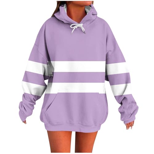 KOG Hoodie für Damen Baumwolle Sweatshirt mit Kapuze Einfarbig Hooded Sweatshirt Elegant Kleidung Pullover Warm Kapuzenpullover Winter Frauen 2025 Große Größen Bekleidung Hoodies Lila XXL von KOG