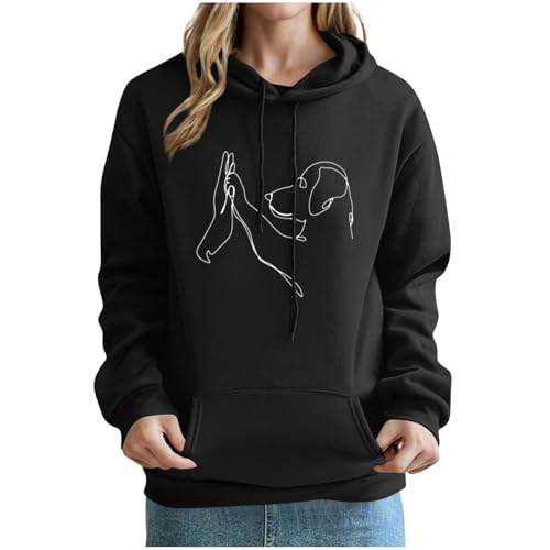 KOG Hoodie für Damen Baumwolle Sweatshirt mit Kapuze Einfarbig Hoodies Warme Frauen Bekleidung Warm Langarmshirt Elegante Teenager Mädchen Oversize Hooded Sweatshirt Oberteil Schwarz M von KOG