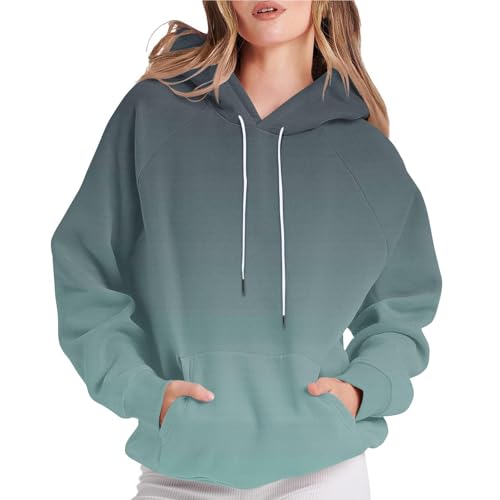 KOG Hoodie für Damen Baumwolle Sweatshirt mit Kapuze Einfarbig Kapuzenpullover Warmes Bekleidung Frau Hooded Sweatshirt Casual Vintage Frauen Warm Kleidung Langarmshirt Grün L von KOG