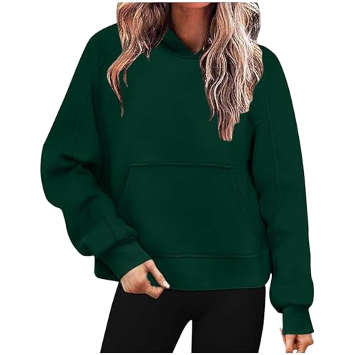 KOG Hoodie für Damen Baumwolle Sweatshirt mit Kapuze Einfarbige Hoodies Warm Hooded Sweatshirt Teenager Mädchen Elegant Bekleidung Warmes Frau Winter Locker Pullover Oberteil Grün L von KOG