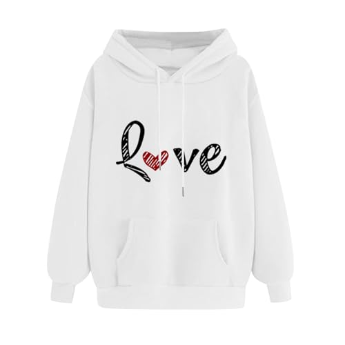 KOG Hoodie für Damen Baumwolle Sweatshirt mit Kapuze Einfarbige Kapuzenpullover Mode Hoodies Teenager Mädchen Oberteil Elegant Pullover Warm Freizeit Regular Oberteile Weiß XXL von KOG