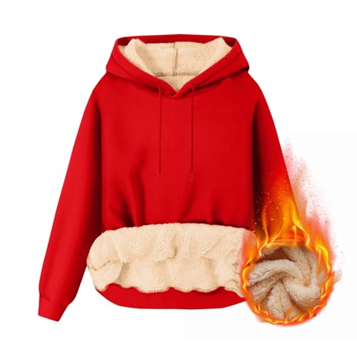 KOG Hoodie für Damen Fleecepullover Hooded Sweatshirt Einfarbig Hoodies Warme Kapuzenpullover Sweatshirt mit Kapuze Basic Freizeit Frau Sale Angebote Langarmshirt Gutschein Rot M von KOG