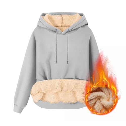 KOG Hoodie für Damen Fleecepullover Kapuzenpullover Einfarbige Hoodies Basic Kleidung Fashion Sweatshirt mit Kapuze Warm Frauen Oversized Oberteile Amazon Warehouse Deal Grau M von KOG