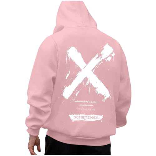 KOG Hoodie für Herren Backprint Hoodies Grafik Drucken Sweatshirt mit Kapuze Basic Kapuzenjacke Jungen Hooded Sweatshirt Freizeit Oberteile Männer Pullover Baumwolle Kapuzenpullover Rosa S von KOG