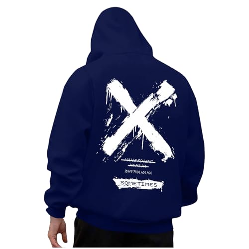 KOG Hoodie für Herren Backprint Hoodies Mode Motiv Sweatshirt mit Kapuze Herbst Pullover Junge Oberteile Basic Streetwear Warm Jungen Kapuzenpullover Baumwolle Hooded Sweatshirt Marine M von KOG