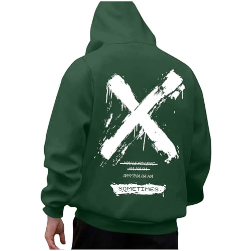 KOG Hoodie für Herren Backprint Kapuzenpullover Mode Motiv Hoodies Warm Kapuzenjacke Teenager Sweatshirt mit Kapuze Winter Oberteile Basic Junge Hooded Sweatshirt Baumwolle Bekleidung Armeegrün L von KOG
