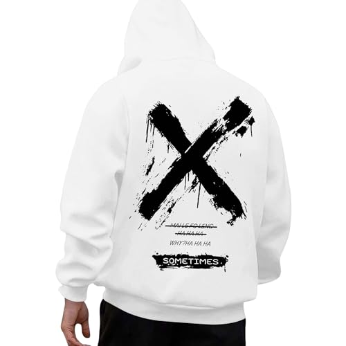 KOG Hoodie für Herren Backprint Sweatshirt mit Kapuze Grafik Drucken Hooded Sweatshirt Herbst Kapuzenjacke Teenager Kapuzenpullover Casual Basic Männer Kleidung Baumwolle Oberteil Weiß S von KOG