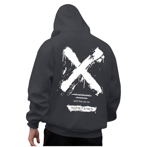 KOG Hoodie für Herren Backprint Sweatshirt mit Kapuze Grafik Kapuzenpullover Warme Kleidung Teenager Oberteile Herbst Bekleidung Warmes Männer Streetwear Baumwolle Kapuzenjacke Dunkelgrau M von KOG