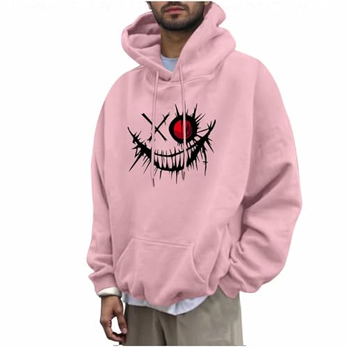 KOG Hoodie für Herren Casual Kapuzenpullover Mode Motiv Sweatshirt mit Kapuze 2025 Oberteil Jungen Hooded Sweatshirt Warme Pullover Herbst Mode Oversized Baumwolle Langarmshirt Rosa 3XL von KOG