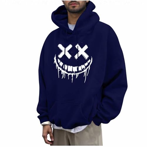 KOG Hoodie für Herren Fashion Hooded Sweatshirt Mode Motiv Hoodies Warmes Kapuzenjacke Männer Bekleidung Basic Langarmshirt Herbst Teenager Freizeit Regular Baumwolle Streetwear Marine 3XL von KOG