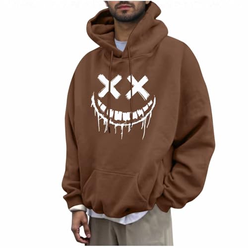 KOG Hoodie für Herren Fashion Hooded Sweatshirt Mode Motiv Kapuzenpullover Mode Sweatshirt mit Kapuze Männer Herbst Oberteile Winter Junge Warme Pullover Baumwolle Streetwear Kaffee XL von KOG