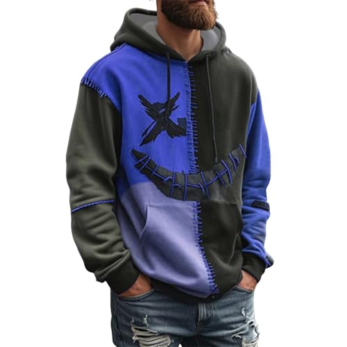 KOG Hoodie für Herren Halloween Kostüm Sweatshirt mit Kapuze Tie-Dye Muster Hooded Sweatshirt Warme Bekleidung Jungen Pullover Basic Winter Große Größen Kleidung Baumwolle Hoodies Blau XXL von KOG