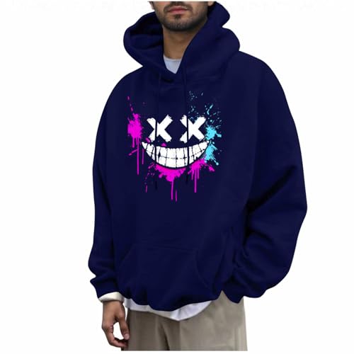 KOG Hoodie für Herren Herbst Sweatshirt mit Kapuze Tie-Dye Muster Kapuzenpullover Mode Pullover Bekleidung Warme Winter Teenager Freizeit Oversize Kapuzenjacke Baumwolle Oberteile Marine 3XL von KOG