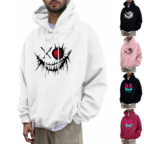 KOG Hoodie für Herren Mode Hooded Sweatshirt Mode Motiv Sweatshirt mit Kapuze Freizeit Bekleidung Kapuzenjacke Pullover 2025 Jungen Basic Kapuzenpullover Baumwolle Oberteile Weiß S von KOG