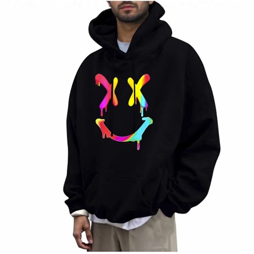 KOG Hoodie für Herren Mode Sweatshirt mit Kapuze Grafik Hooded Sweatshirt Winter Kleidung Hoodies Freizeit Kapuzenjacke Warme Jungen Warm Slim Fit Oberteile Baumwolle Oberteil Schwarz L von KOG